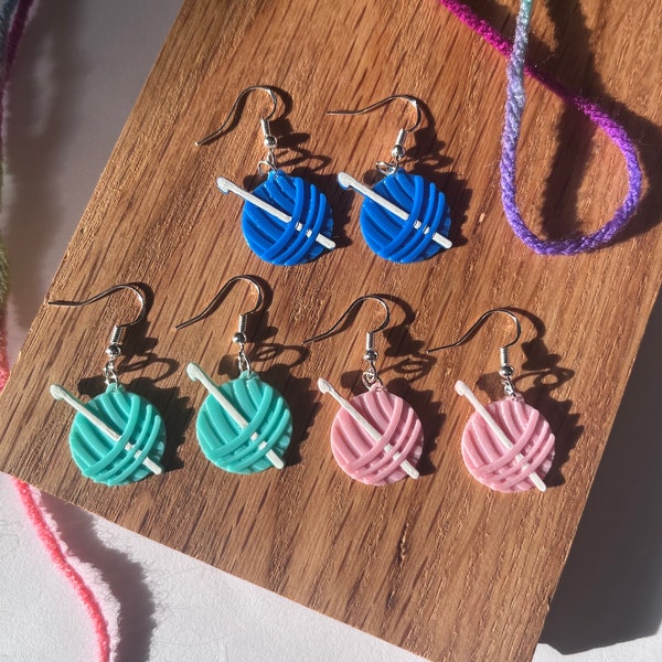 Pendientes de crochet, impresos en 3D, pendientes de hilo con ganchos de crochet, amantes de los pendientes, pendientes que aman el crochet, ganchos colgantes para pendientes de plata esterlina