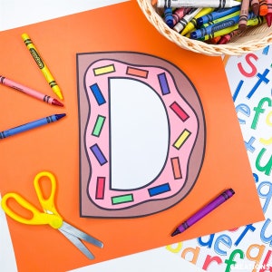 Patrones para manualidades de la letra D / Manualidades con donuts / Manualidades con el alfabeto / Actividades con letras mayúsculas
