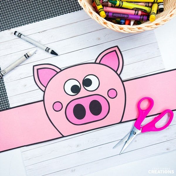 Pig Hat Craft | Farm Animal Activities | Crown | Headband | Template | Kindergarten | Pattern | Kids Craft | Craft for Kids