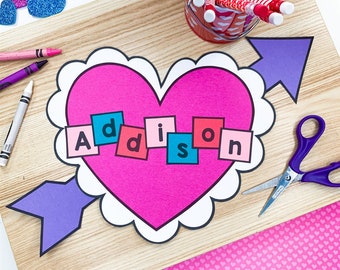Cupid Name Heart Craft Patterns | Valentines Day Activities | Valentine Bulletin Board
