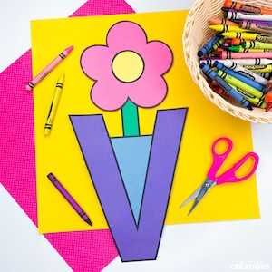 Patrones artesanales de la letra V / Manualidades con jarrones / Manualidades con el alfabeto / Actividades con letras mayúsculas