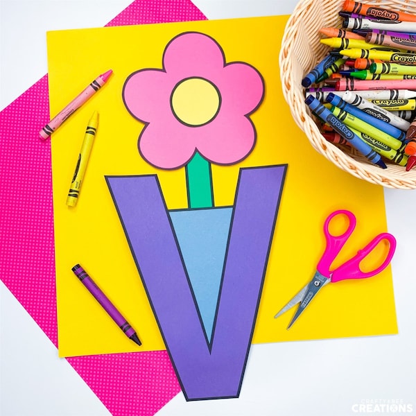 Letter V Craft Patterns | Vase Craft | Alphabet Crafts | Uppercase Letter Activities