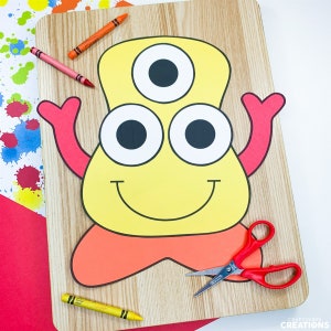 Monsterknutsel voor kinderen | Halloween-knutsel voor kinderen | Monstersjabloon | Monsterpatroon | Buitenaards | Ruimtevaartuigactiviteit | Mededelingenbord