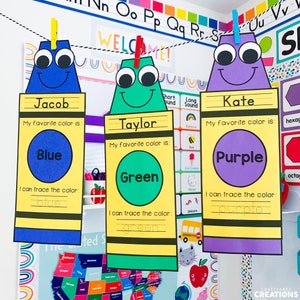 Artesanía con nombre de crayón / Regreso a la escuela / Reconocimiento de letras / Aprendizaje de colores / Plantilla de crayón / Patrón / Manualidad para niños / Manualidad para niños