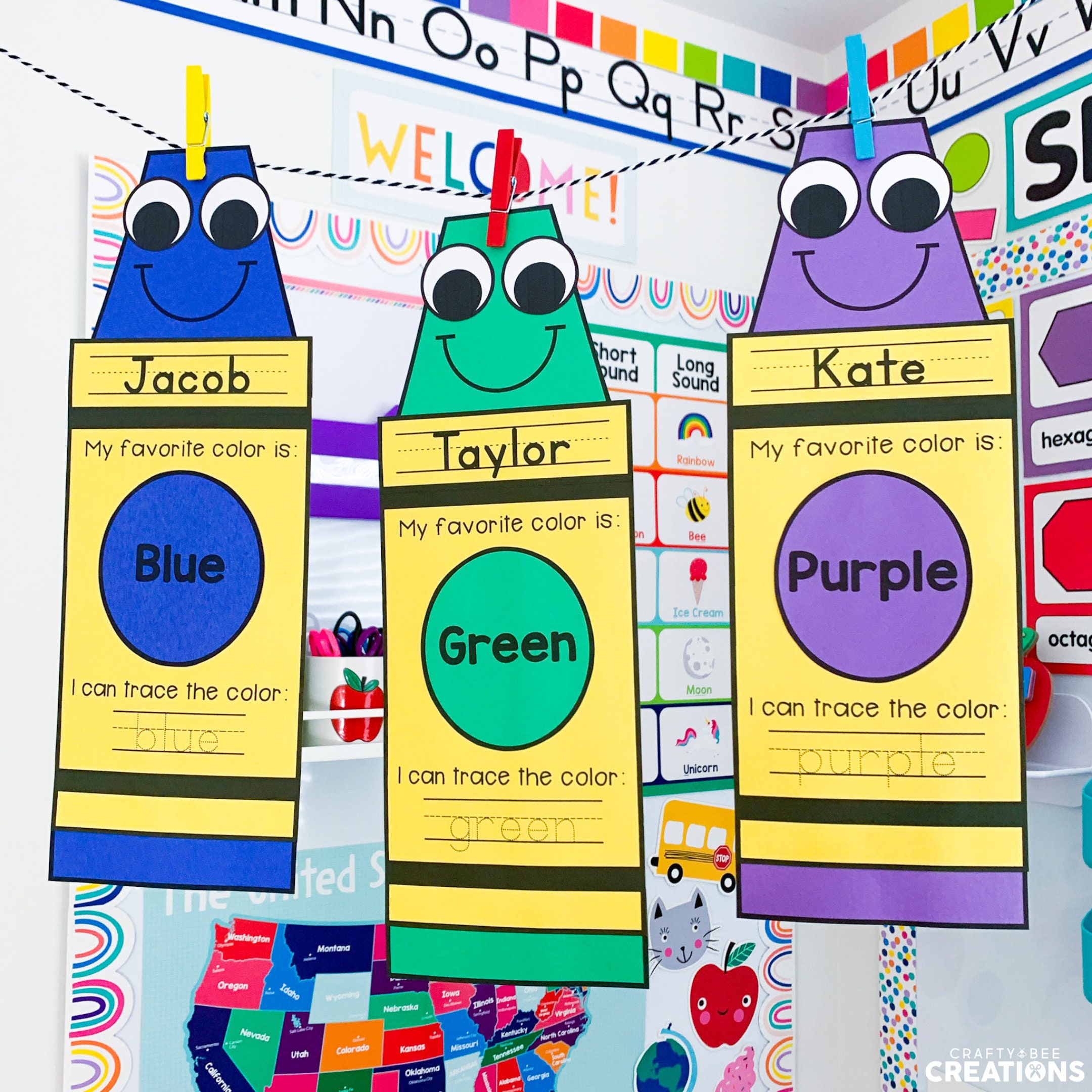Crayon Name Craft Back to School Letter Recognition Learning Colors