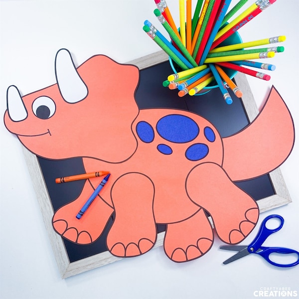 Dinosaur Craft for Kids | Dinosaur Pattern | Dinosaur Template | Triceratops Craft | Prehistoric Activities | Dinosaur Theme
