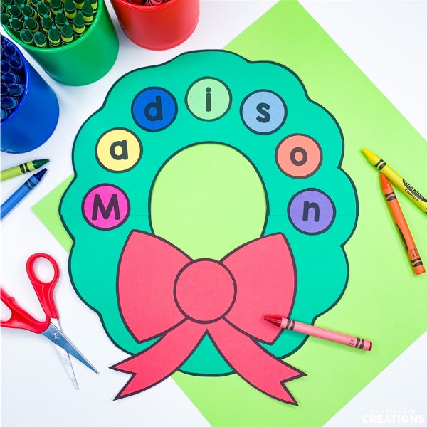 Christmas Wreath Name Craft | Christmas Wreath Template | Christmas Activities | Wreath Template | Patter | Craft for Kids | Kids Craft