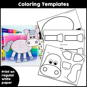 May include: Printable coloring template for a horse craft. The template includes separate pieces for the head, legs, hooves, ears, hair, and tail. The text "Horse 3 Page Coloring Craft" is visible in the top right corner.