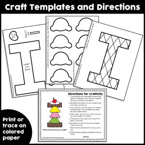 Puede incluir: Plantillas de manualidades imprimibles en blanco y negro para hacer una letra I en forma de cono de helado. Las plantillas incluyen una letra I, bolas de helado, una cereza y crema batida. Las instrucciones se incluyen en una hoja separada. Imprime o traza en papel de color.