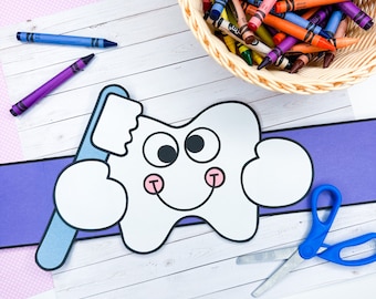 Manualidad con sombrero para dientes / Actividades de cepillado de dientes / Mes de la salud dental / Hada de los dientes / Manualidad para niños / Manualidades para niños / Plantilla / Patrón de dientes