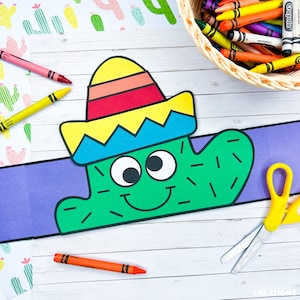 Cinco De May Cactus Hoed Sjabloon Craft | Kroon | Hoofdband | Kleuterschool | Kleuterschoolactiviteiten | Patroon | Kinderknutsel | Knutselwerk voor kinderen