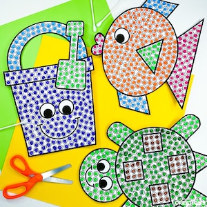 Sommer Q Tip Malerei Handwerk | Feinmotorik Aktivitäten | Kindergarten Vorschule Dot Art | Kinder Basteln | Basteln für Kinder | Schildkröte | Fisch | Schmunzel