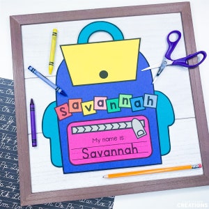 Manualidad con nombre de mochila / Actividad de regreso a clases / Reconocimiento de letras / Manualidad de mochila para niños / Manualidades para niños / Manualidad con papel / Plantilla