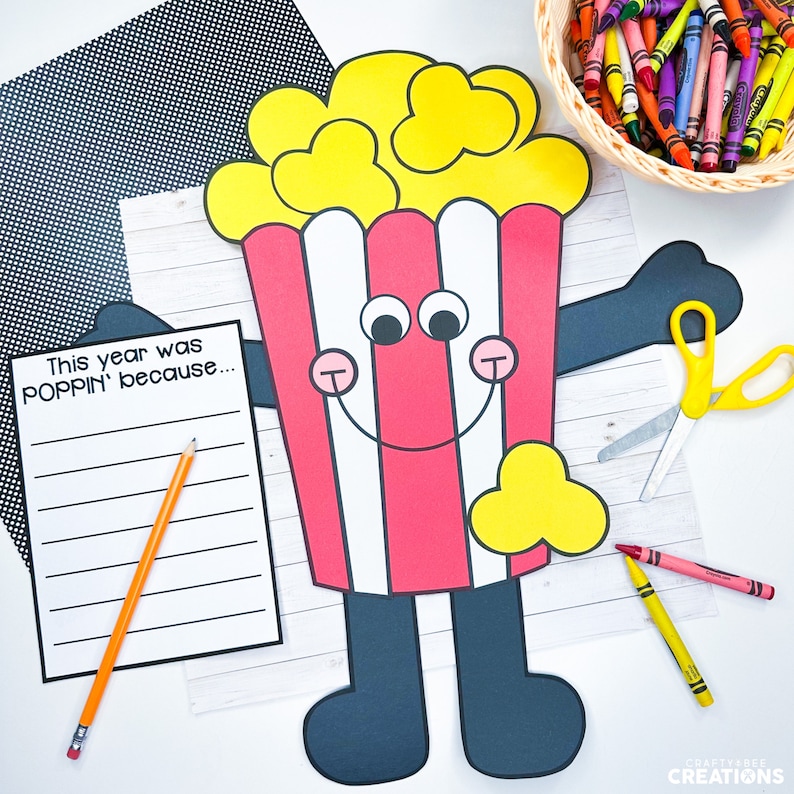 Pattern Craftivity End of the Year Popcorn Craft | Bulletin Board Craftivity | Writing ...