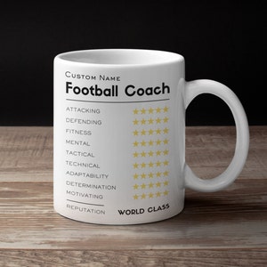 Customisable Football Coach Mug, Personalised 11 Fluid Ounce Trainer Tea Cup, Thank You Gift, Leaving Work Present Ideas for Best Coach