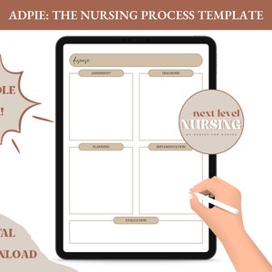 Nursing Student ADPIE Notes Template - Nursing Templates - Nursing Process Note Template - Digital Download - Print - Notability - GoodNotes