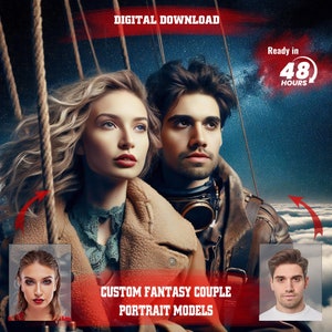 Custom Fantasy Couple Portrait from Photo I Family Portrait I Fantastic Portrait I Dragon and Couple Portrait I Historical Portrait
