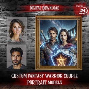 Custom Fantasy Warrior Couple Portrait From Photo, Custom Medieval, Viking, Elf, Samurai, Victorian, World War, Celestial, Mythical Art,