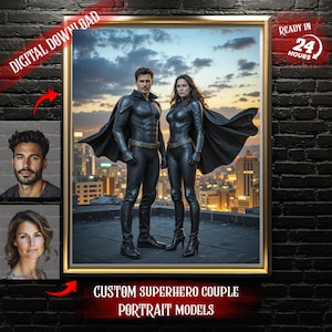 Custom Superhero Couple Portrait from Photo, Fantasy Couple Portrait, Superheroes Artwork, Fantasy Couple Portrait from photo, Hero Art