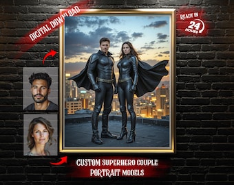 Custom Superhero Couple Portrait from Photo, Fantasy Couple Portrait, Superheroes Artwork, Fantasy Couple Portrait from photo, Hero Art