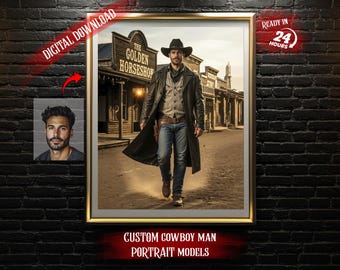 Custom Cowboy Portrait from Photo, ersonalized Western Wall Art, Personalized CowboyDigital Art, Digital Download
