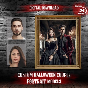 Benutzerdefinierte Halloween Paar Porträt vom Foto, Kürbisse, Digital Art, Wampire Ghost Personalisiertes Porträt, Horror Liebhaber, digitaler Download