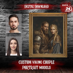 Retrato de casal viking personalizado a partir de foto I Retratos de arte de IA personalizados I Retrato de família personalizado I Retrato histórico I Download digital