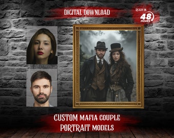Custom Mafia Couple Portrait From Photo, Gangster, Criminal Portraits, Personalized Family Portrait, Gift for family, Face Swap