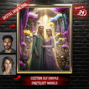 Custom Elf Couple Portrait From Photo, Medieval Portrait, Face Swap, Middle Earth Style, Best Anniversary Gift, FunArt, Custom Elven Artwork