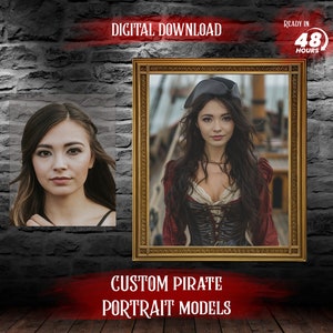 Custom Pirate Woman Portrait from Photo, Photo Swap, Make Me A Pirate, Ai Pirate Portrait