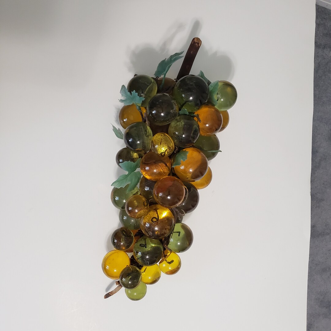 Midcentury Lucite Glass Grape Cluster With Drift Wood Stem Etsy