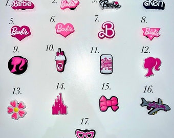 Barbie inspired croc charms| pink girls croc charm| croc jibbitz| charms for crocs| Barbie, logo  charms | shoe pins| fashion croc charm