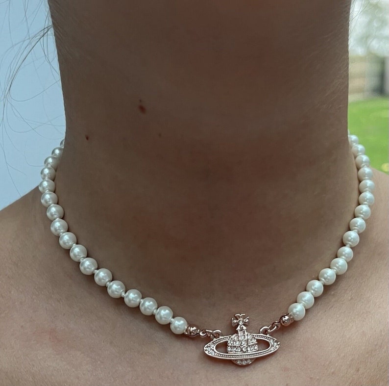 Vivienne Westwood Mini Bas Relief Pearl Choker Necklace in Etsy UK