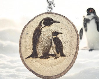 Emperor Penguin Handmade and natural unique laser engraved wooden keychain