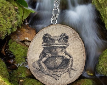 Green Tree Frog Handmade and Natural Unique Laser Engraved Wooden Keychain