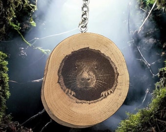 Rat Hole - Handmade and natural unique laser engraved wooden keychain