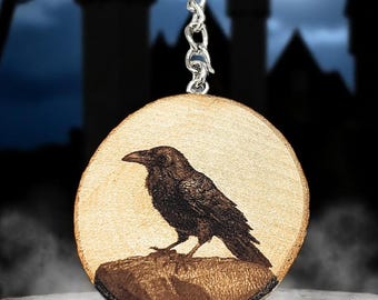 The Raven - Handmade and natural unique laser-engraved wooden keychain