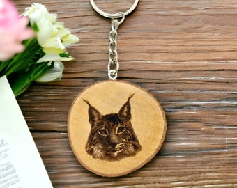 The Lynx Handmade and natural one-of-a-kind keychain made of wood