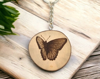 Butterfly Handmade and natural one-of-a-kind laser engraved keychain made of wood