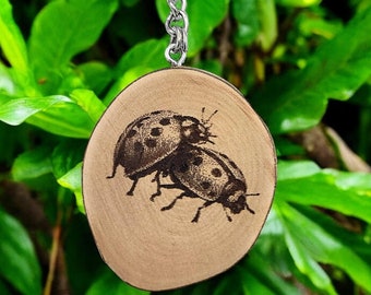 Ladybug Love Handmade and natural unique laser engraved wooden keychain