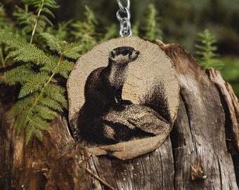 The Weasel - Handmade and natural unique laser engraved wooden keychain