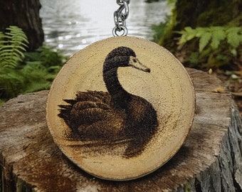 Black Swan - Handmade and natural unique laser engraved wooden keychain