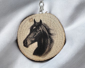 Black Stallion - Handmade and natural unique laser engraved wooden keychain