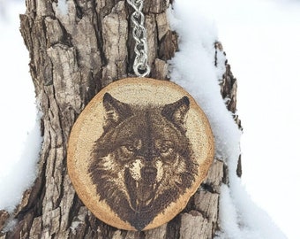 The Timberwolf - Handcrafted and natural unique laser engraved wooden keychain