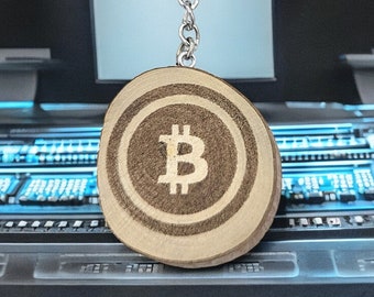 Bitcoin Cryptocurrency Handmade and Natural Unique Laser Engraved Wooden Keychain