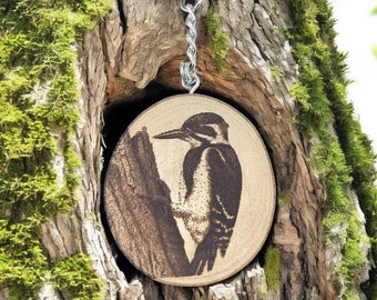 The Woodpecker - Handmade and natural unique laser engraved wooden keychain