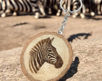 Zebra Handmade and natural unique laser engraved wooden keychain