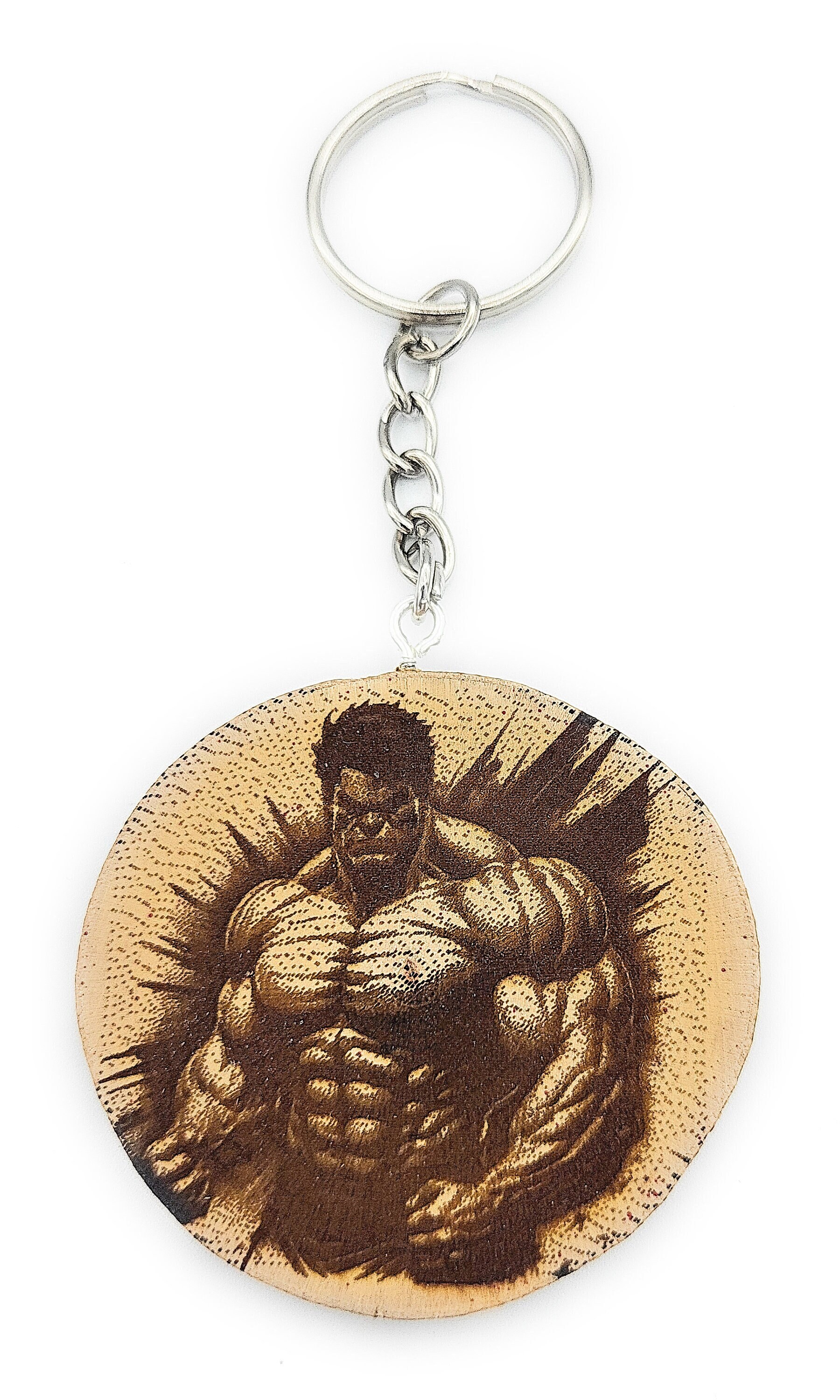Portachiavi In Legno Hulk - Promotech: Supereroe Inciso Al Laser, Naturale Ed Ecologico