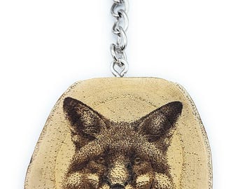 Clever Fox Handgemaakte en natuurlijke, unieke sleutelring van hout met lasergravure