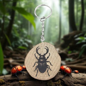 The Stag Beetle - Handmade and natural, unique laser-engraved wooden keychain
